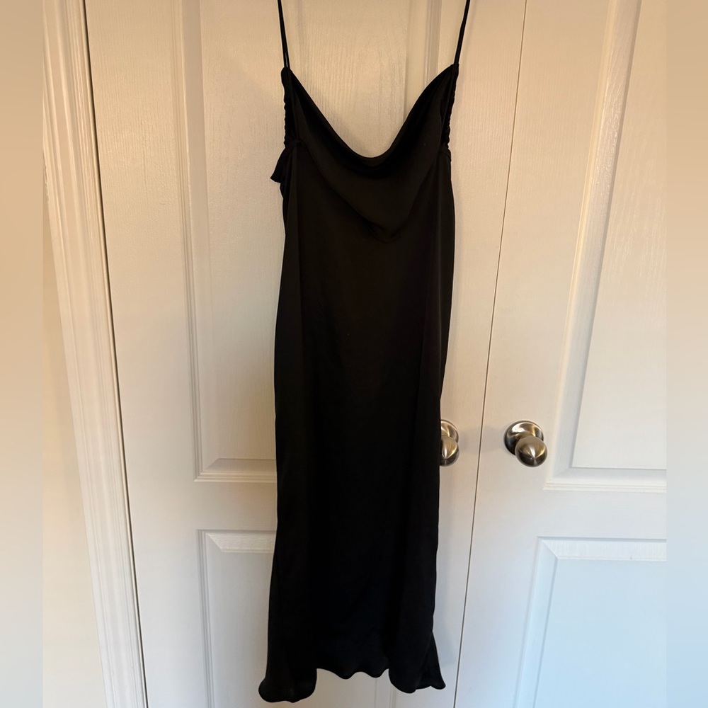 Zara Black Satin Slip Dress with Spaghetti Straps - Size M
